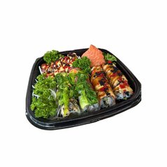 Miska na sushi s víčkem PET 270x270x53mm 25ks/8bal